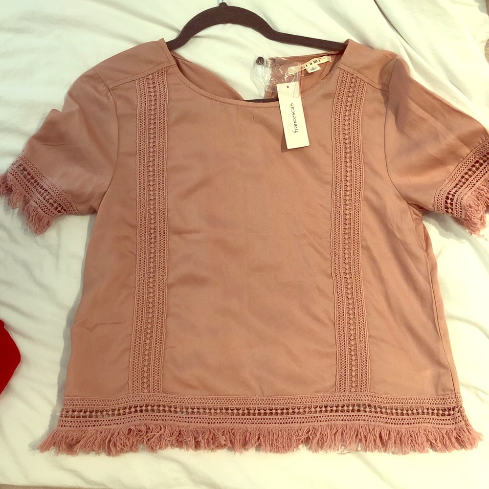 Mauve shirt with crochet details